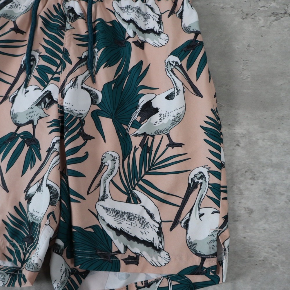 George Pelican Print Swim Trunks S 28-30 Pink Tropical Beach Shorts - Picture 3 of 8